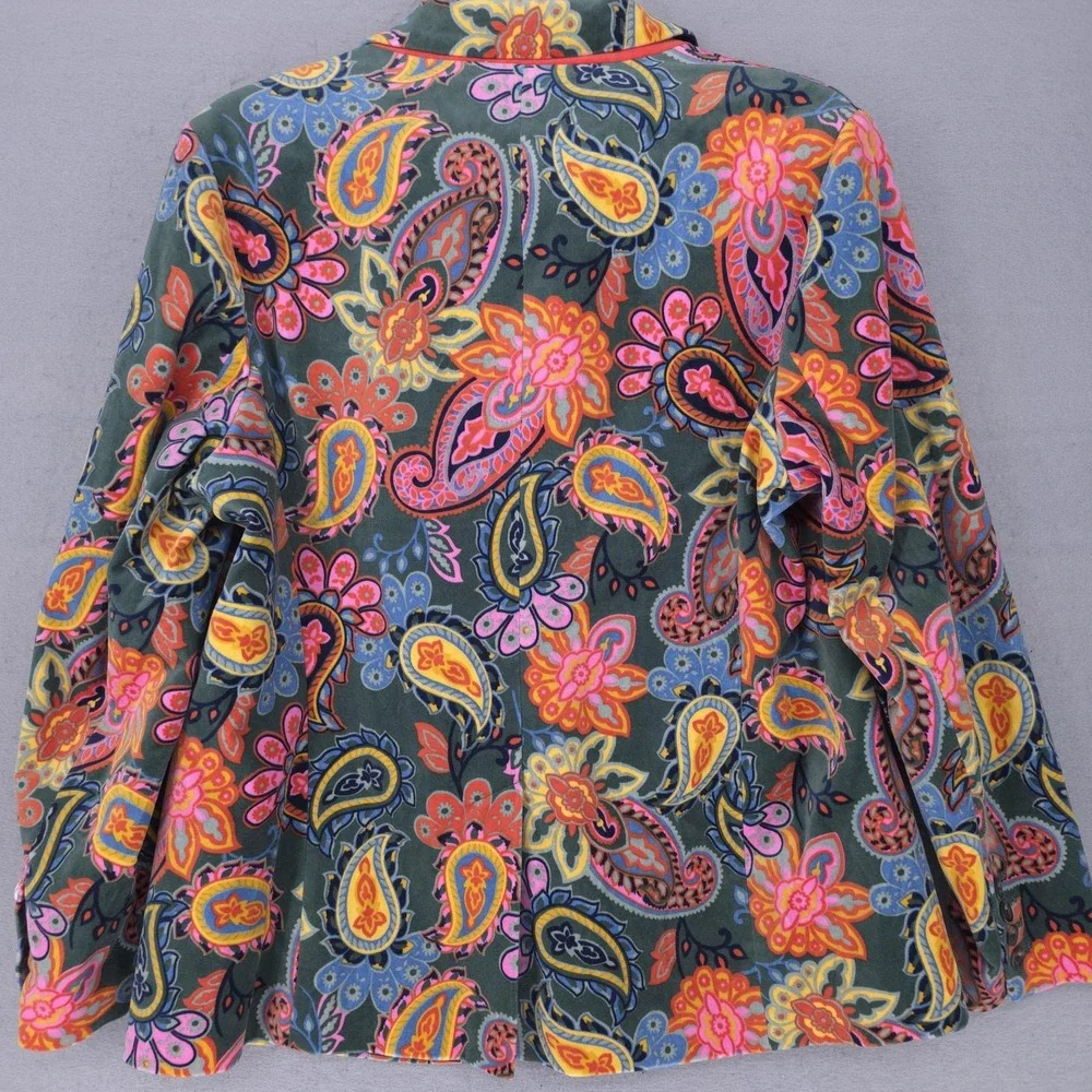 Boden Blazer Womens 16/18 Multicolor Velvet Paisley Floral Jacket Lined Boho